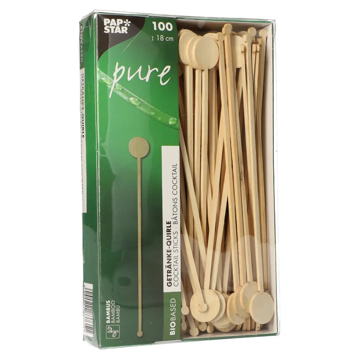 Getränke-Quirle "Coin" | Bambus - 18 cm - Papstar Pure (100 Stk)